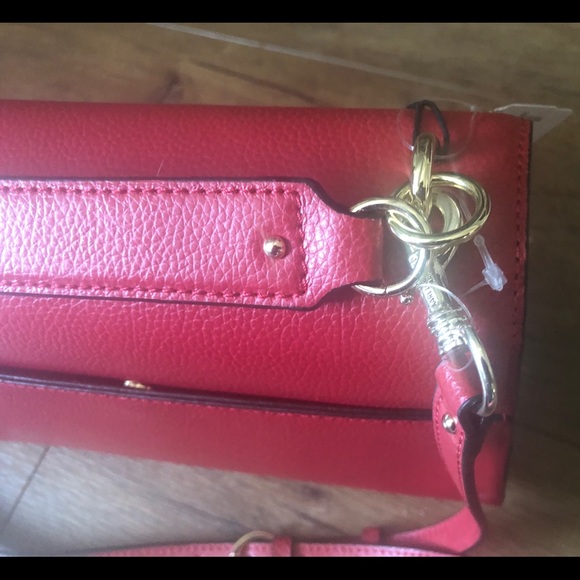 KARL LAGERFELD-NWT Red Leather Crossbody Handbag with Pearl Accents - Picture 8 of 16